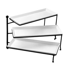 Load image into Gallery viewer, 3 Tier Porcelain Rectangular Serving Platters and Stand