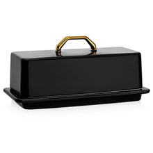 Load image into Gallery viewer, Porcelain Butter Dish with Gold Handle