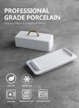 Load image into Gallery viewer, Porcelain Butter Dish with Gold Handle