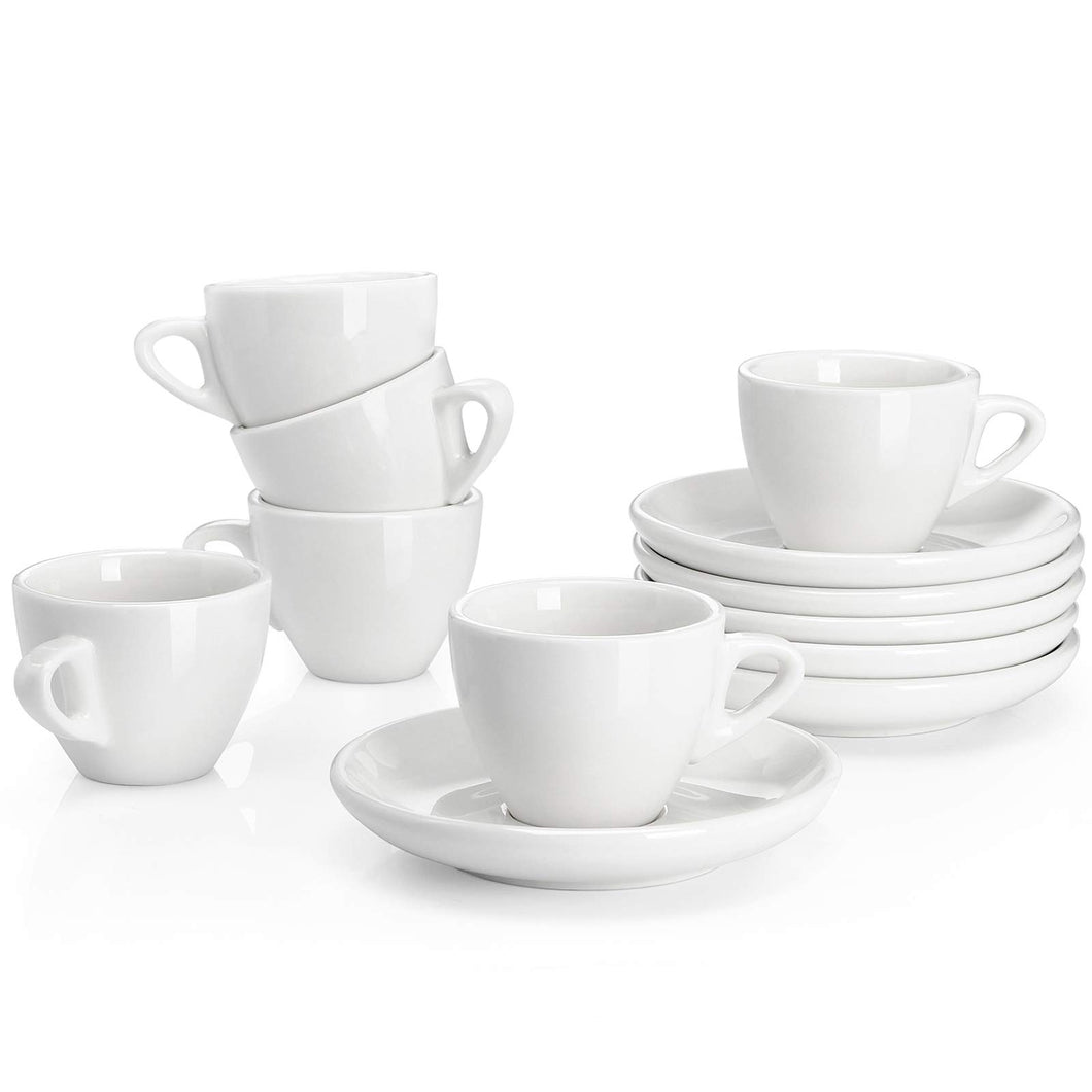 2 Ounce Porcelain Espresso Cups with Saucers, Set of 6