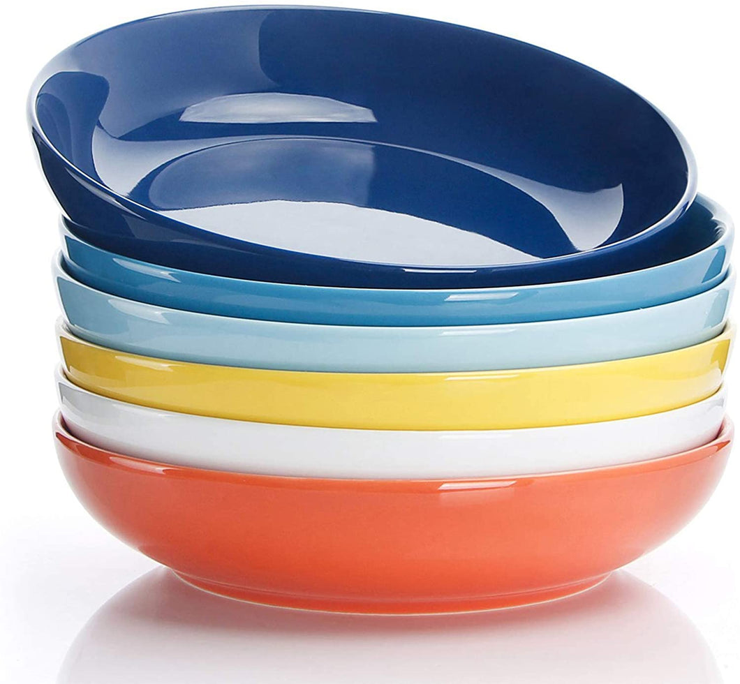 22 Ounce Porcelain Salad Bowls, Hot Assorted Color, Set of 6