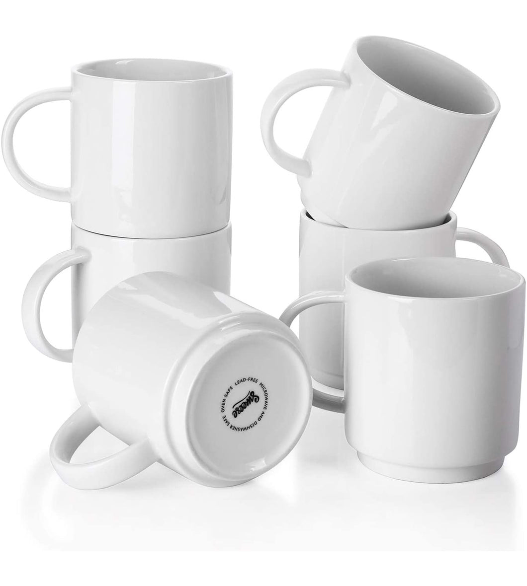 10 Ounce  Porcelain Stackable Coffee Cups, Set of 6