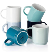 Load image into Gallery viewer, 10 Ounce Porcelain Stackable Coffee Cups, Cool Assorted Color, Set of 6
