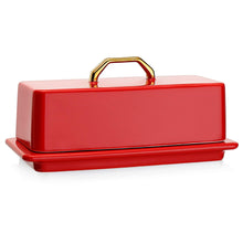 Load image into Gallery viewer, Porcelain Butter Dish with Gold Handle
