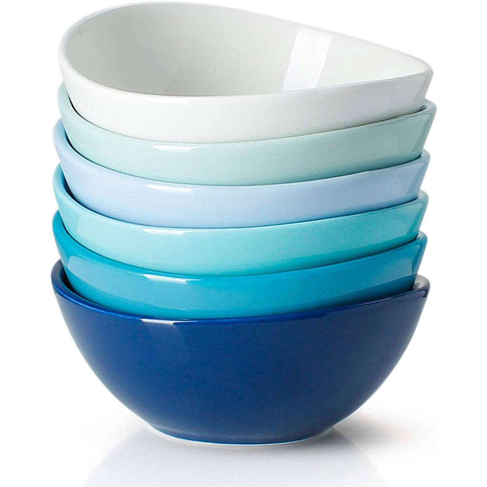 4 Ounce Porcelain Curved Bowls, Cool Assorted Color, Set of 6
