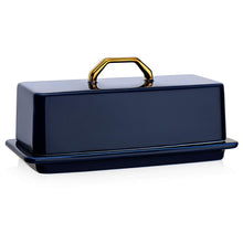 Load image into Gallery viewer, Porcelain Butter Dish with Gold Handle
