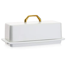 Load image into Gallery viewer, Porcelain Butter Dish with Gold Handle
