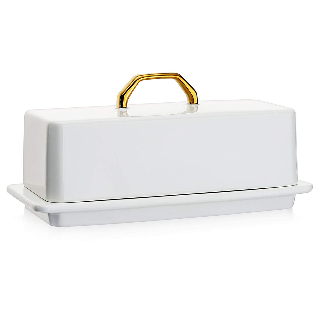 Porcelain Butter Dish with Gold Handle