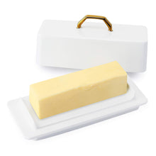 Load image into Gallery viewer, Porcelain Butter Dish with Gold Handle
